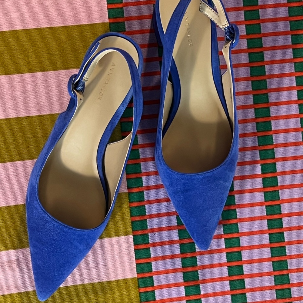 Ann Taylor Blue Slingback Heels with Pointed Toe